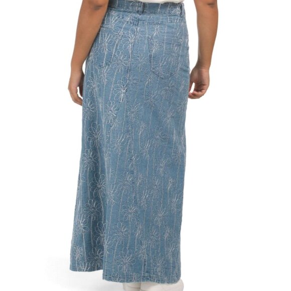 NWT House of Harlow 1960 | Floral Embroidered Denim Maxi Skirt Blue | Size 6 - Picture 2 of 13